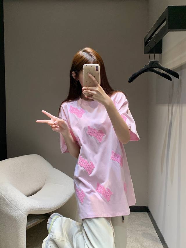 gucc* 25Ss New Spring And Summer Letter Embroidered Round Neck Short-Sleeved