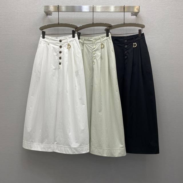 di*25Ss Temperament High Waist Metal Buckle Embellishment Button Design Wide