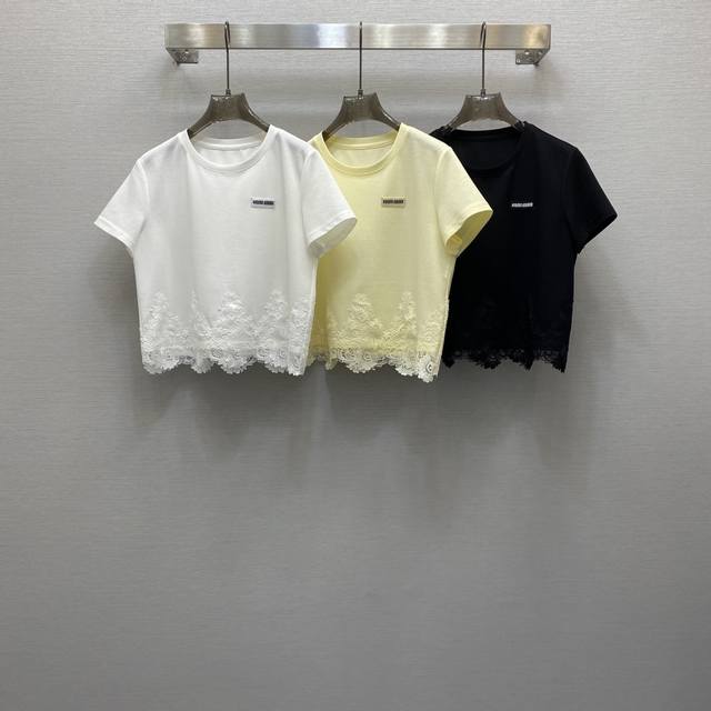 m*25Ss Exquisite Round Neck Hem Positioning Embroidery Design Short Age-Reduc