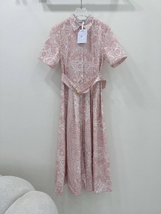 dio*25 New Nude Pink Positioning Flower Pattern Short-Sleeved Waisted Shirt D