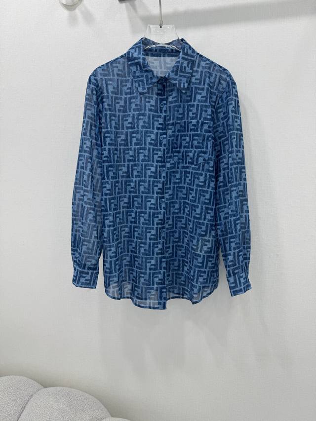 fend*25 New Style Lapel Shirt With Double F Print All Over The Body, Sapphire