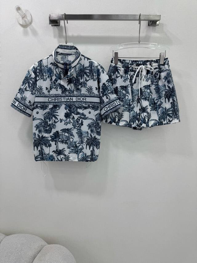 dio*Dior 25 New Summer Print Suit, Classic Jungle Palm Tree Print Pattern, Cu