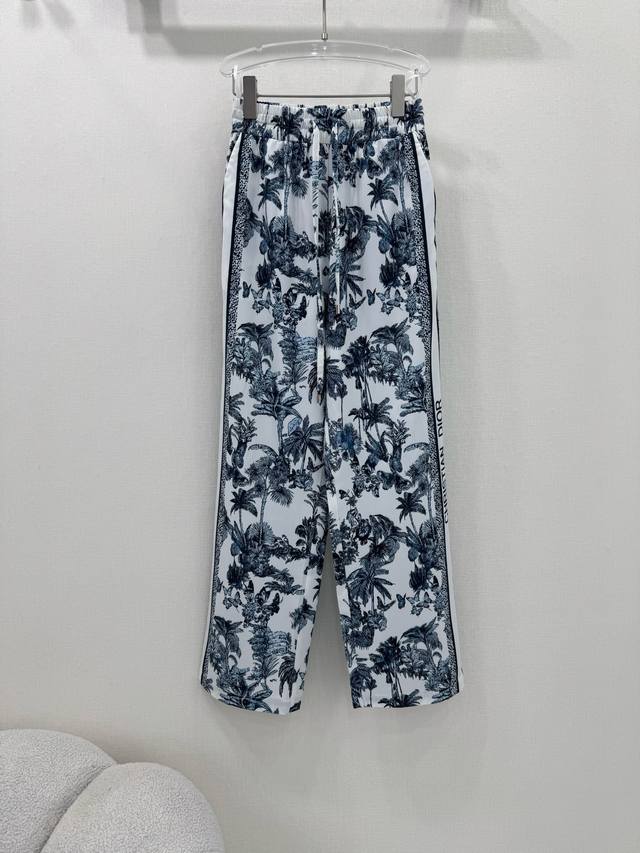 dio*Dior 25 New High Waist Elastic Wide Leg Pants Classic Jungle Palm Tree Pr