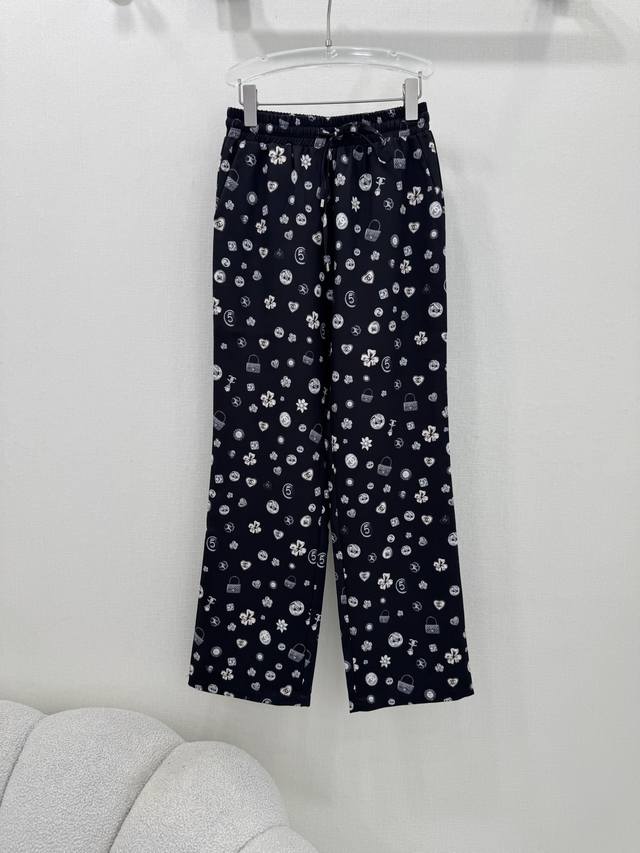 chan*L 25 New Summer Straight Wide-Leg Pants Classic Brand Prints With Bag Ge