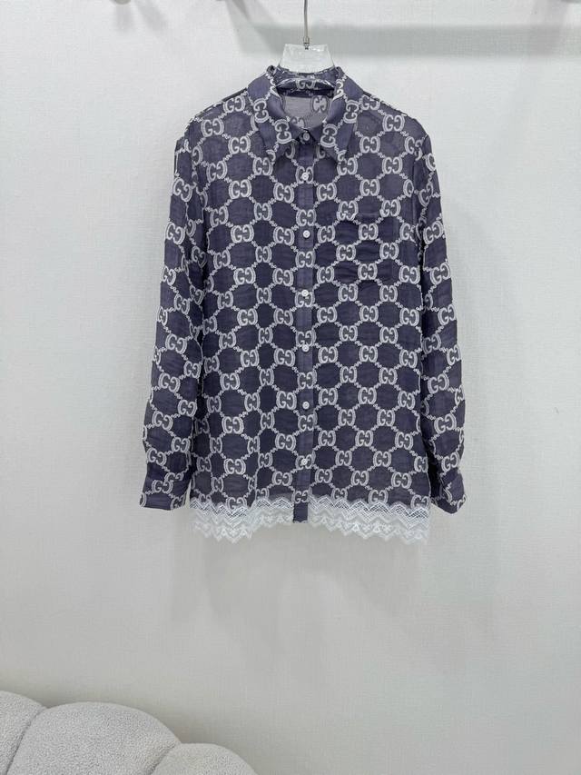 gucc*Gjia 25 New Summer Jacquard Semi-Transparent Sunscreen Shirt Hem Splicin