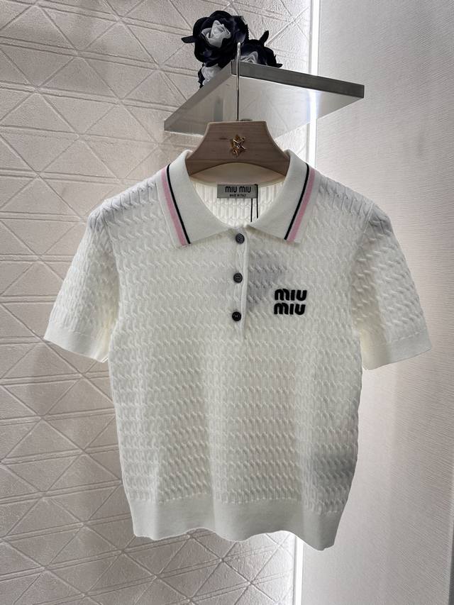 miumi*2025 New Arrivals Knitted Lapel Short Sleeves Customized Yb Wool Yarn W