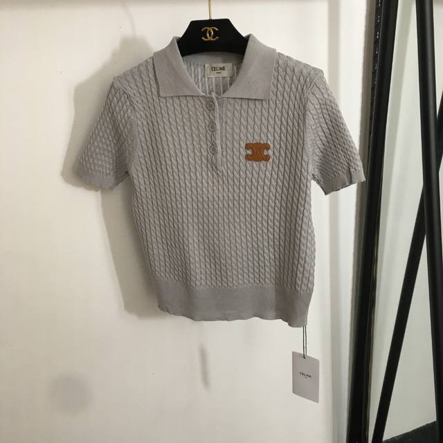 Style No. 20252963 Celin* New Logo Leather Label Polo Neck Twisted Short Sleeve