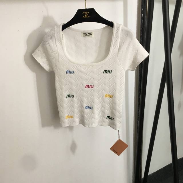 Style No. 20252964 Miumi* New Colorful Logo Embroidery Letter Square Neck Short