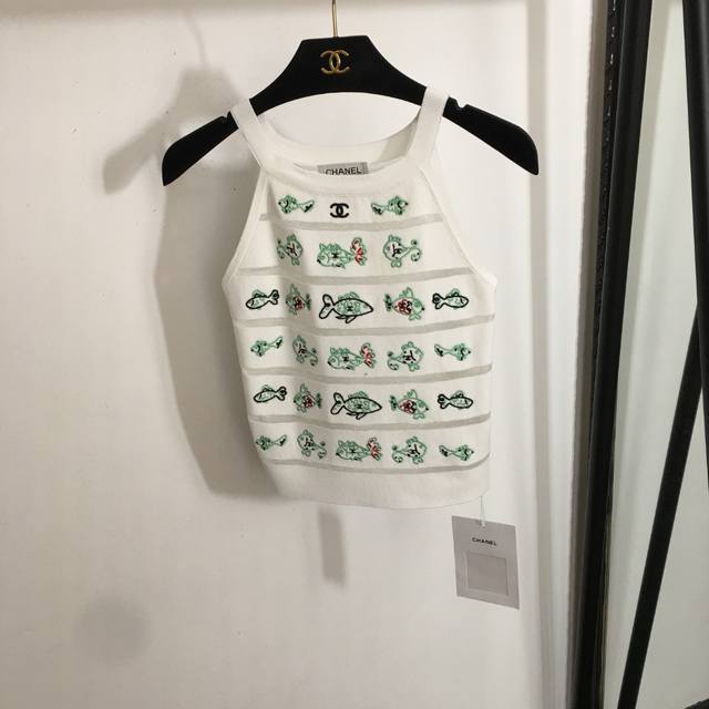 Style No. 20252967 Chane* New Chanel Logo Fish Embroidery Knitted Vest White Yel