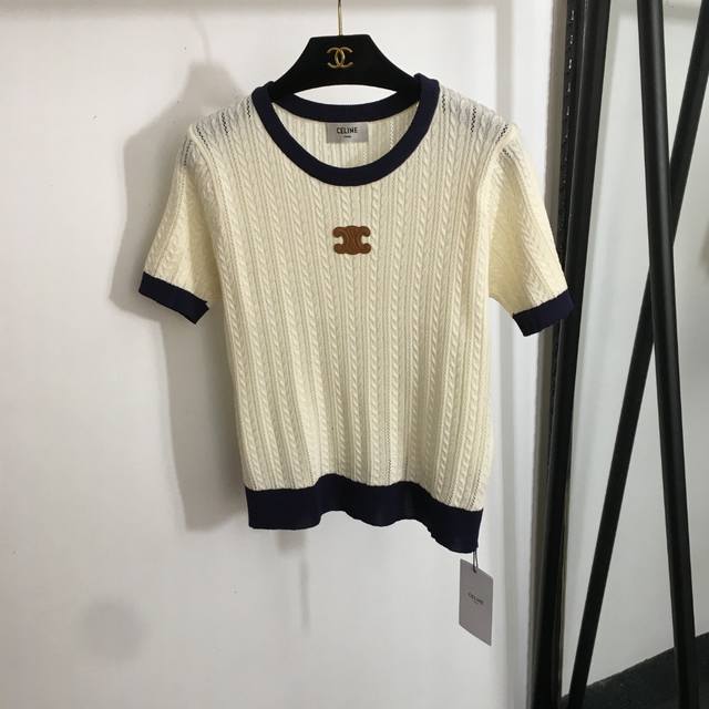 Style No. 20252969 Celin* New Logo Leather Label Colorblock Round Neck Twisted S