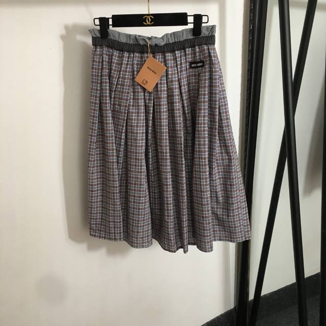 Style No. 20252959 Miumi* New Style College Style Retro Plaid Grid Stitching Mid