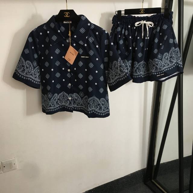 Style No. 20252955 Miumi* New Style Set Retro Printed Short Sleeve Shirt + Elast
