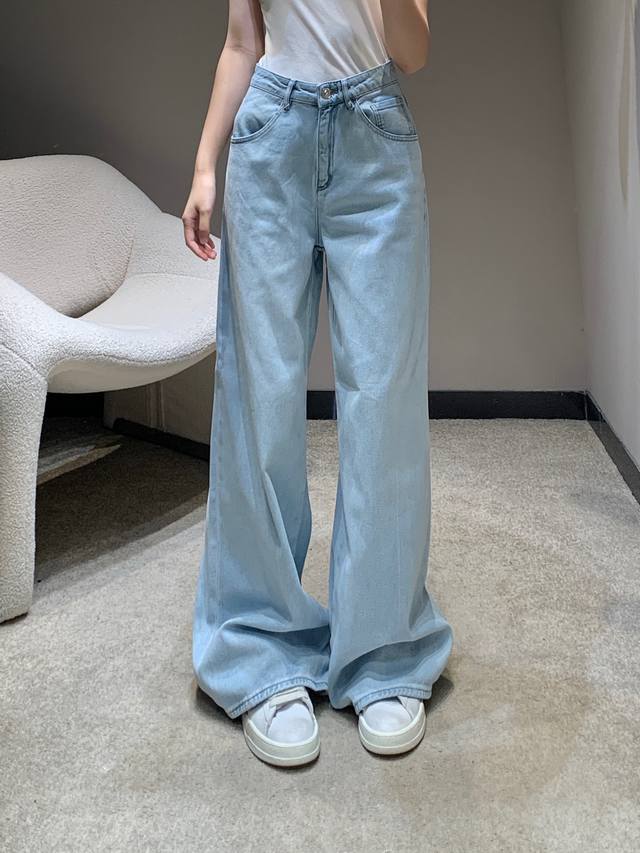chane* 25Ss Spring And Summer New Style Brushed Denim Wide-Leg Trousers | Exc