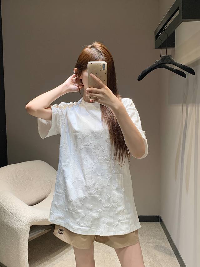 dio* 25Ss Spring And Summer New White Cotton Jersey Short-Sleeved T-Shirt | E