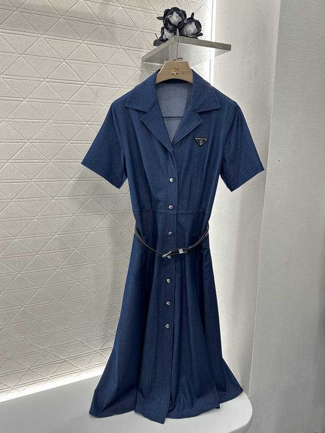 prad*2025 New Arrivals Belt Denim Dress Customized Yb Twill Cotton Denim Mate