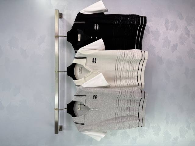 miumi*25 Early Spring New Knitted Lapel Short-Sleeved Fake Two-Piece Design C