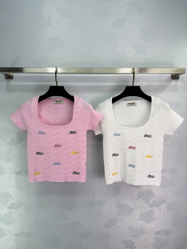 miu *25 New Summer Knitted Top With Small Square Collar And Color Matching El