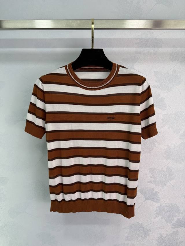 prad* 2025 Spring And Summer Latest Series Contrast Stripes Knitted Round Nec