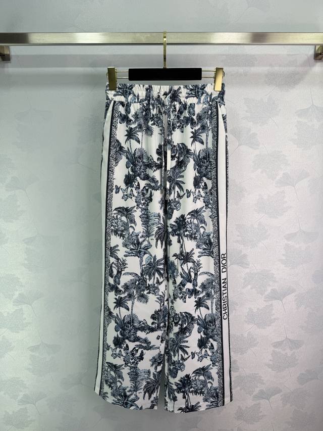 dio*25 New High-Waisted Elastic Wide-Leg Pants Classic Jungle Palm Tree Print