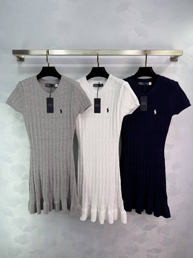 po*25 Spring And Summer New Knitted Round Neck Short-Sleeved Dress With Pony