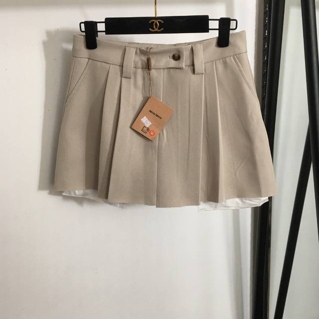 Style No. 2507 Miumi* New Embroidered Letter Applique Pleated Short Skirt Safety