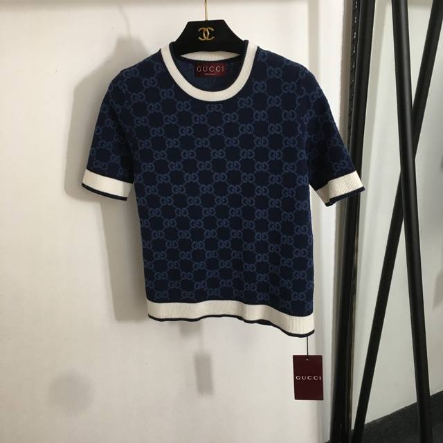 Style No. 20252940 Gucc* New Style Monogram Gg Letter Jacquard Pullover Short-Sl