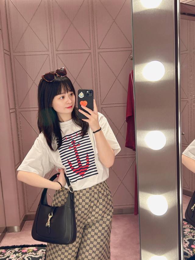chane*25Ss Summer New Letter Anchor Print Round Neck Short-Sleeved T-ShirtExc