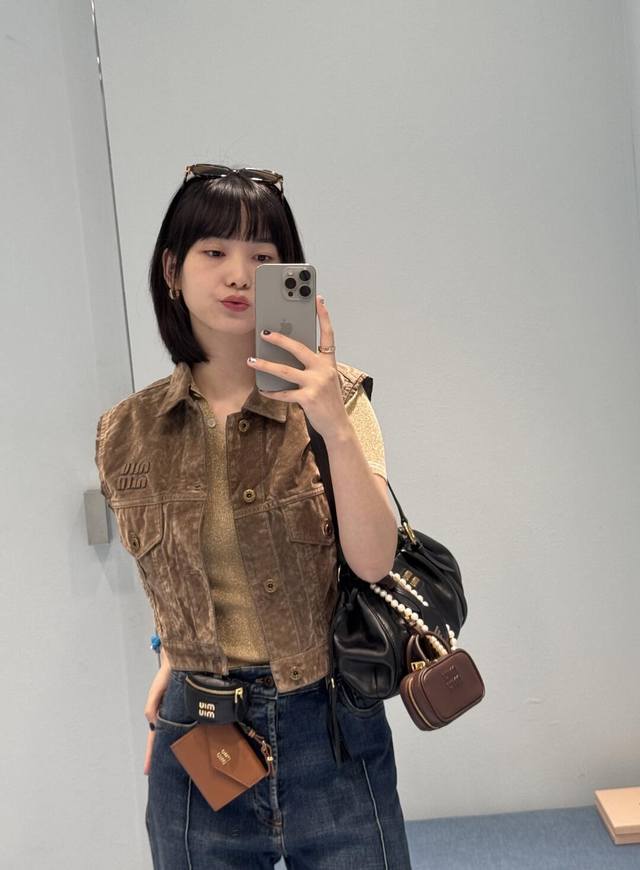miumi* 25Ss Spring And Summer New Velvet Denim Short Vest Jacket | Exclusive