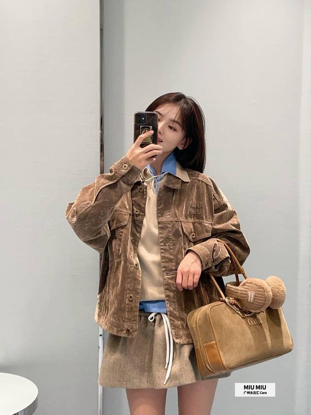 miumi* 25Ss Spring And Summer New Velvet Denim Lapel Single-Breasted Jacket |