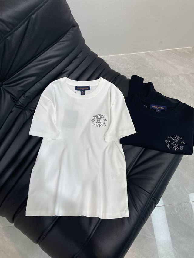louis Vuitto*25 Spring And Summer New Round Neck Embroidered Short-Sleeved T-