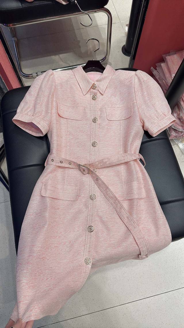 chane*Belt Dress With Waist Design And Quality Details, Perfect Body Shape An