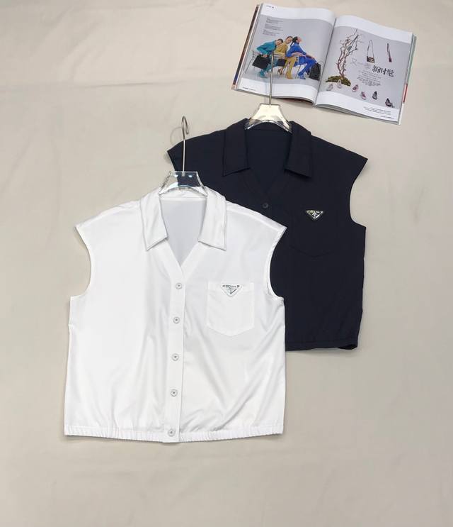 pr14* 25Ss New Style Small V Collar Sleeveless Shirt Classic Triangle Logo De