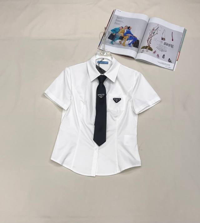 pr1412025 Summer New Style Waist Slim Short Sleeve Shirt Pocket Triangle Card