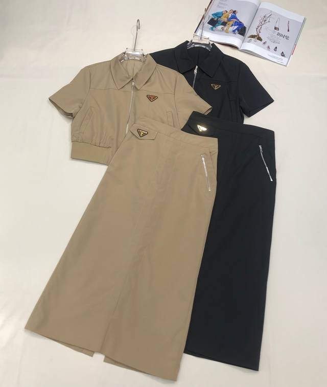 pr141* 25Ss New Short-Sleeved Top Skirt Suit Classic Triangle Brand Decoratio