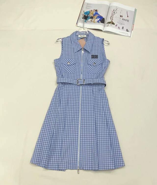 miumi* 25Ss New Plaid Sleeveless Dress With Letter Embroidery Decoration And