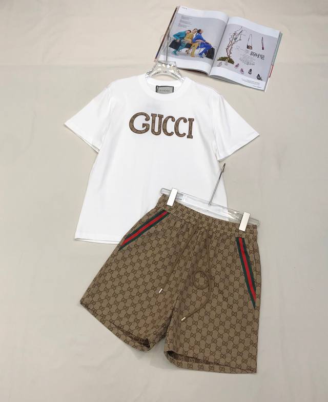 gu33I2025 Summer New White Cotton Round Neck T-Shirt Chest Patch Embroidery L