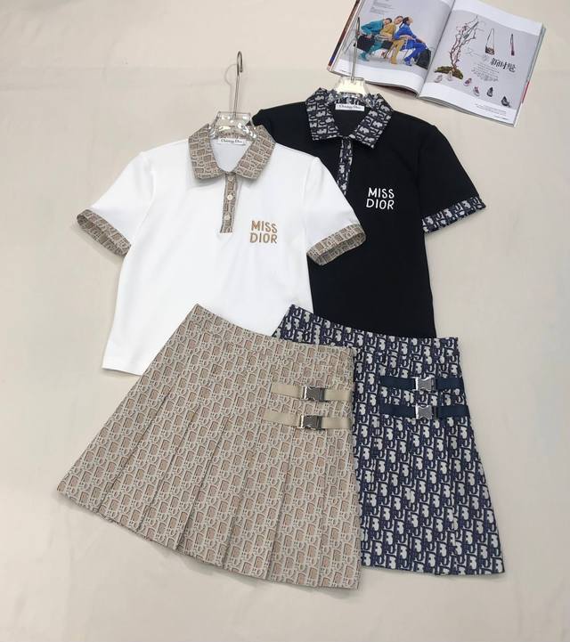 4Io* 25Ss New Short-Sleeved Top Short Skirt Old Flower Jacquard Patchwork Fab
