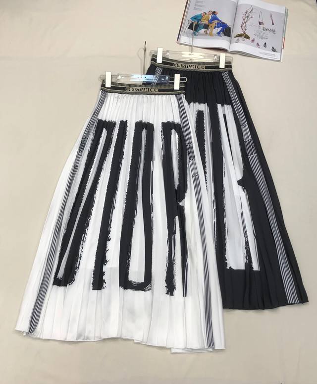 4Io* 25Ss New Style Pleated Printed Skirt Classic Elastic Waist Printed Fabri