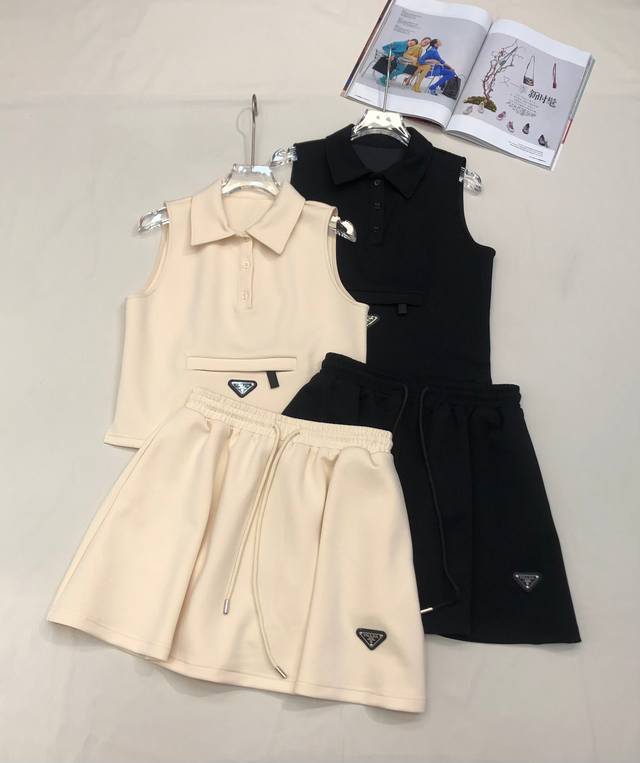 pr14* 25Ss New Sleeveless Top Short Skirt Suit Classic Triangle Badge Decorat