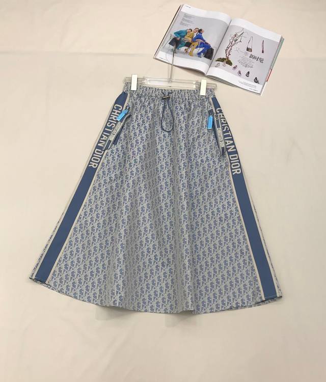 4Ior*2025 Summer New Elastic Waist Long Skirt Side Letter Logo Ribbon Decorat