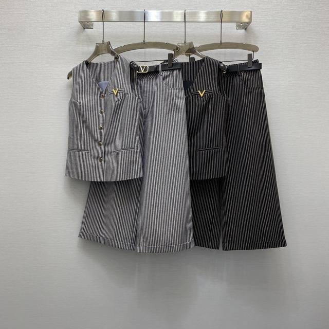 va*25Ss Sexy V-Neck Metal Button Embellished Vest Top Wide Leg 8-Point Pants