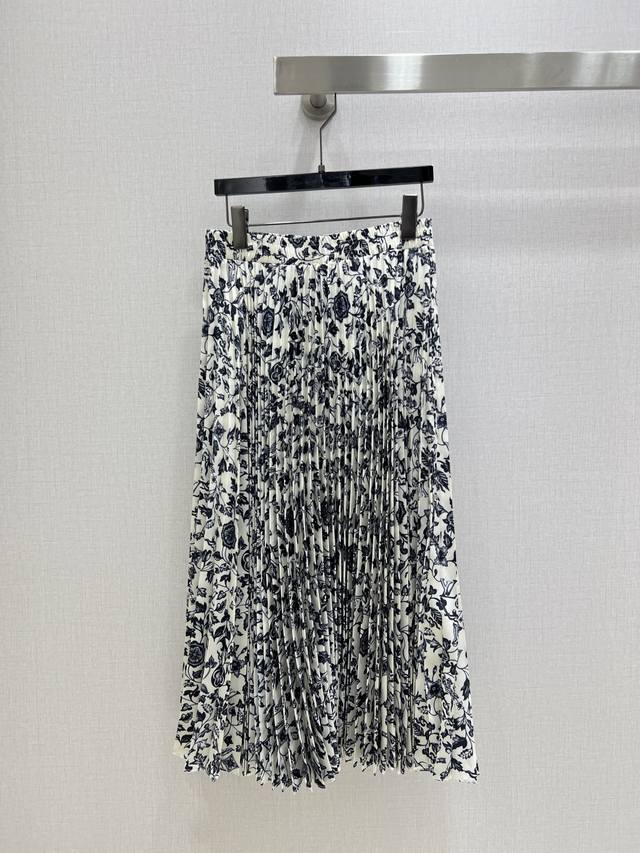 Highly Recommend Lv*2025 Spring And Summer New Printed Pleated Long Skirt A-Line