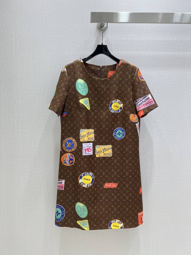 Highly Recommend Lv*2025 Spring And Summer New Badge Print Short-Sleeved Dress L