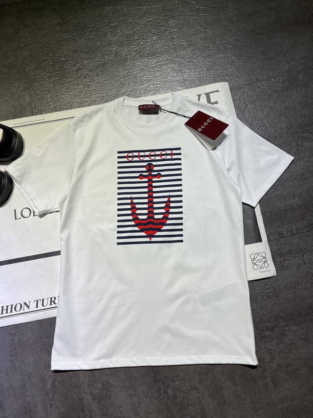 chane*25Ss Summer New Letter Anchor Print Round Neck Short-Sleeved T-ShirtExc