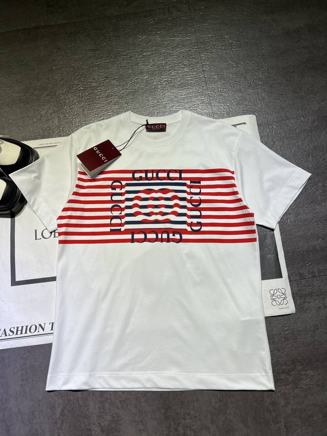 chane*25Ss New Summer Retro Striped Logo Print Short-Sleeved T-ShirtExclusive