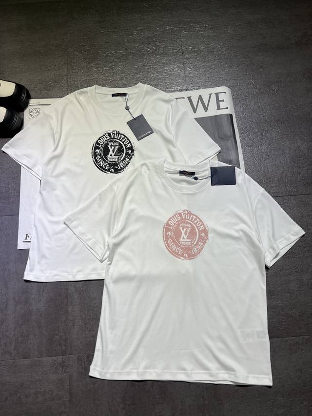 louis Vuitt*+Louis Vuitton*Lv*New Style Women's White Printed Short-Sleeved T