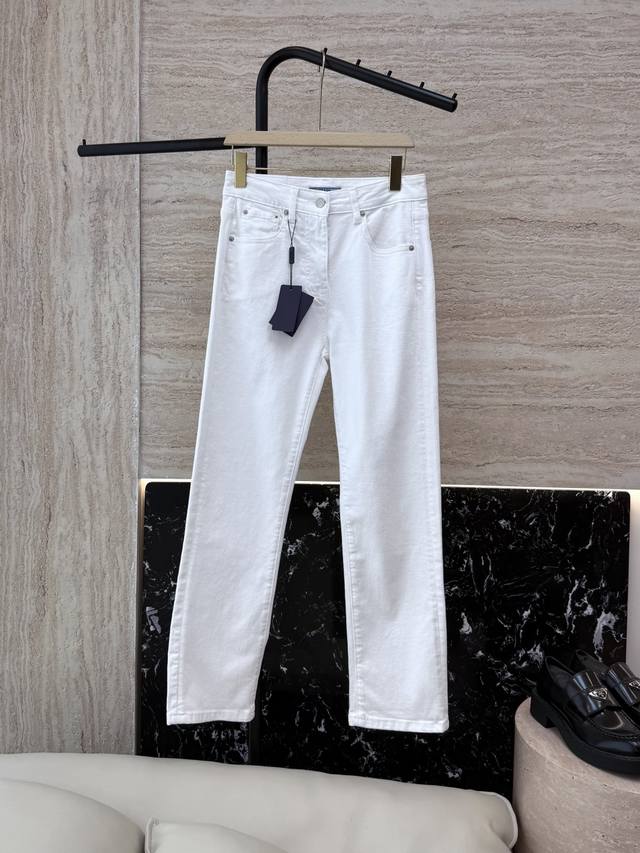 ad041#New Jeans Pr Triangle Label Popular Slim Straight Jeans White 26 27 28