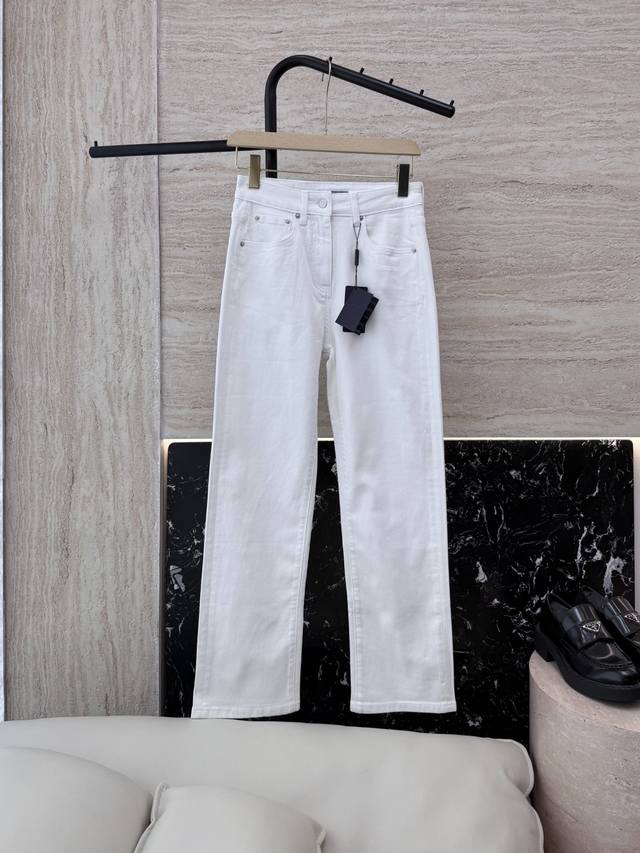 ad013# New Jeans Pr Triangle Label Hot Style Slim Straight Jeans White 26 27