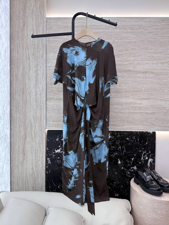 yml016# New Style Dress Printed Temperament Style 100% Silk Printed Slim Dres
