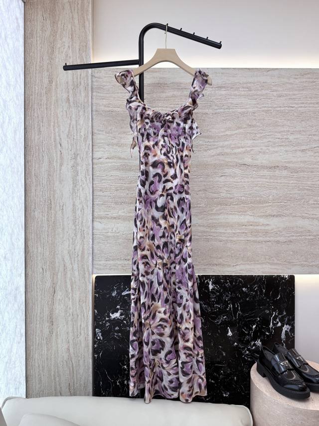 yml015# New Style Dress Off-Shoulder Leopard Print 100% Silk Print Slim Dress